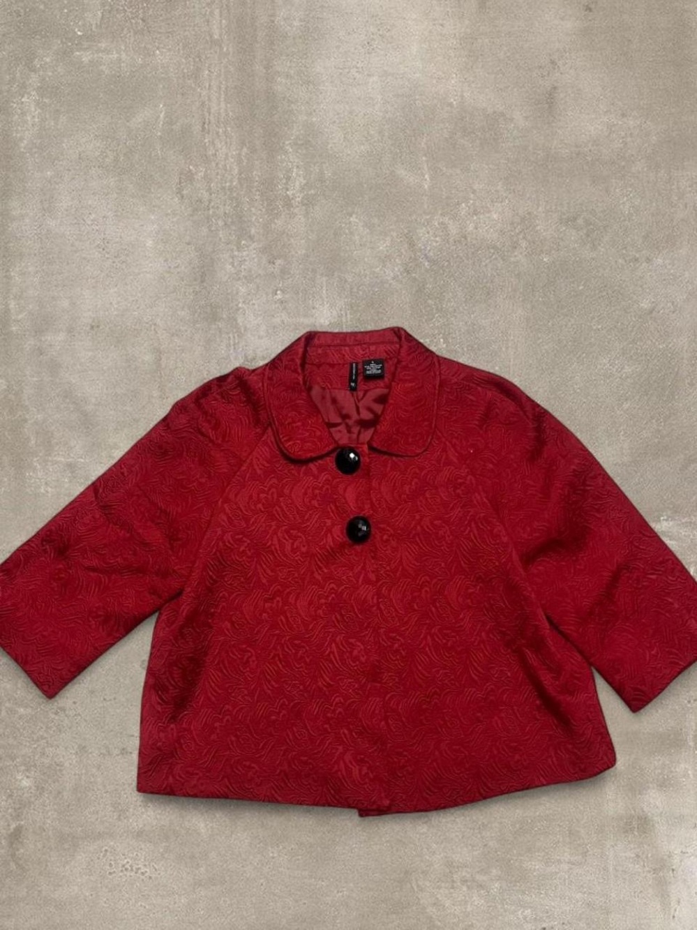 New Directions Red Textured Cropped Jacket Blazer Large Retro